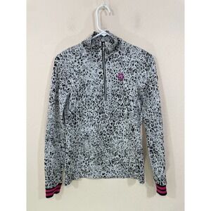 NEWLAND Sport Womens Sz M  1/4 Zip Ski Base Layer Made In ITALY Gray Leopard